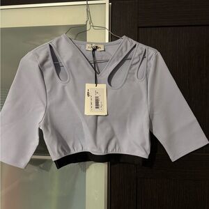 Lanvin Blue Cutout Sleeve Crop Top